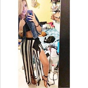 Striped open front palazzo pants